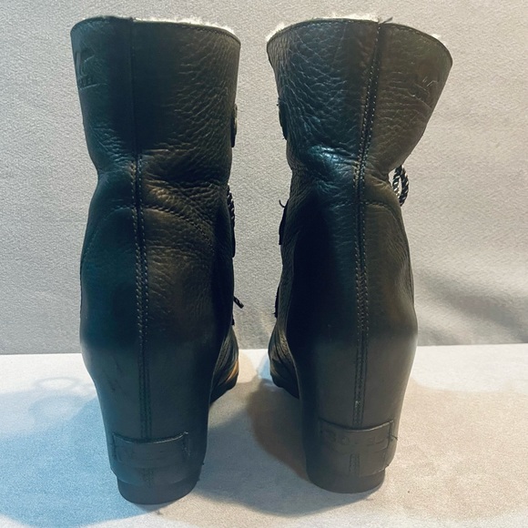 Sorel Joan of Arctic Wedge Mid Shearling Boot Black Ancient Fossil Size 10 - Picture 4 of 14